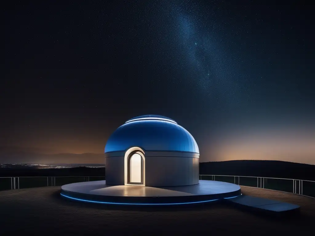 Observatorio moderno bajo un cielo estrellado Impacto COVID19 en turismo astronómico: noche estrellada con observatorio moderno y paisaje iluminado