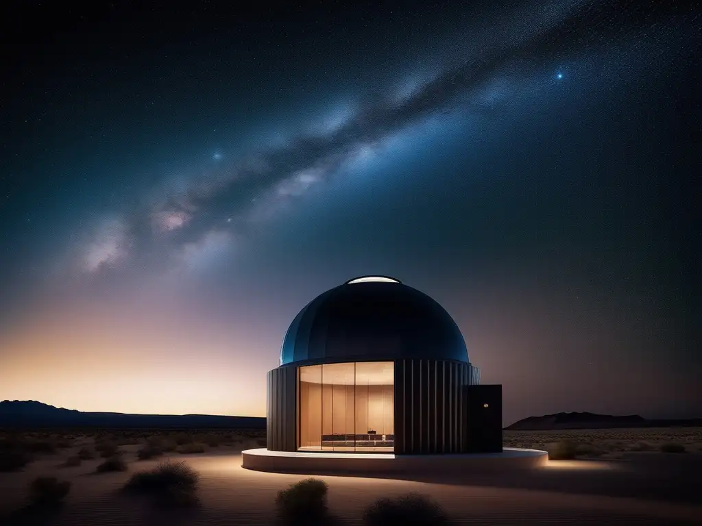 Observatorio astronómico en el desierto Impacto de viajes astronómicos: observatorio moderno y cielo estrellado, invitando a explorar el bienestar mental