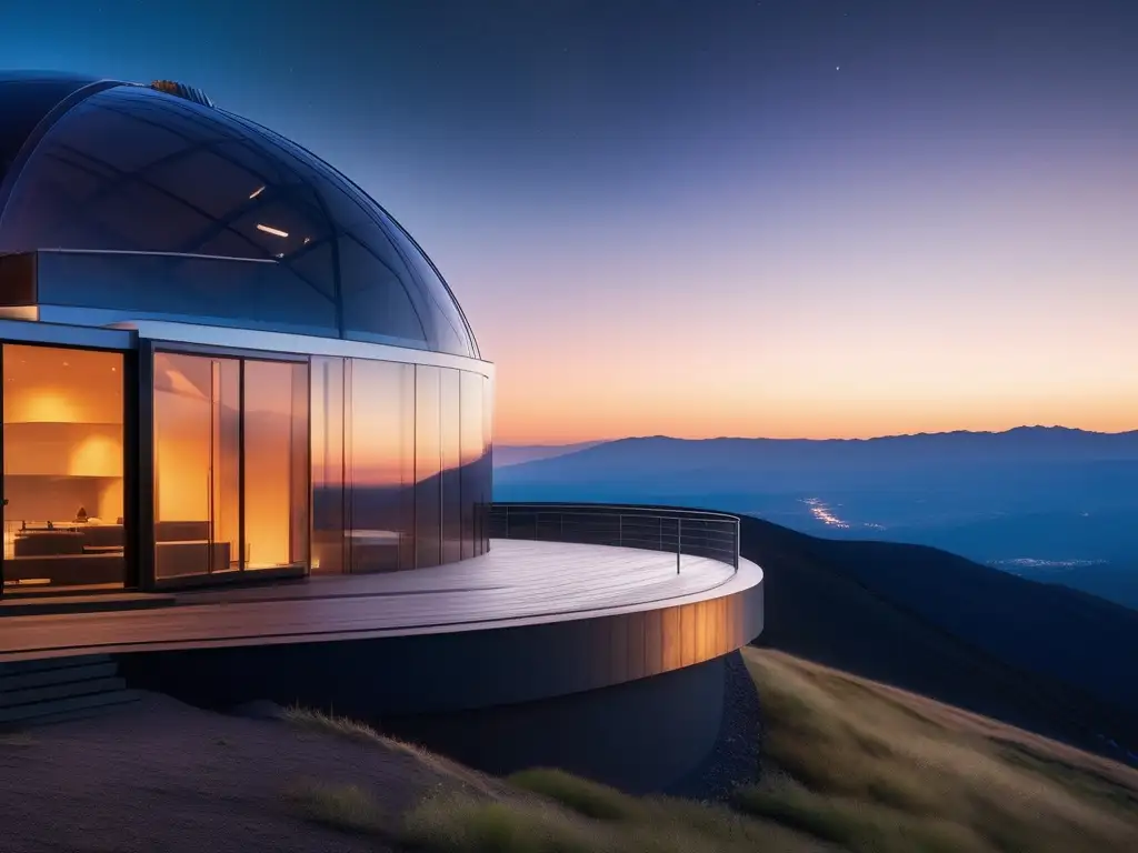 Observatorio moderno en la montaña Historia turismo astronómico: observación estelar en observatorio moderno y minimalista en la montaña