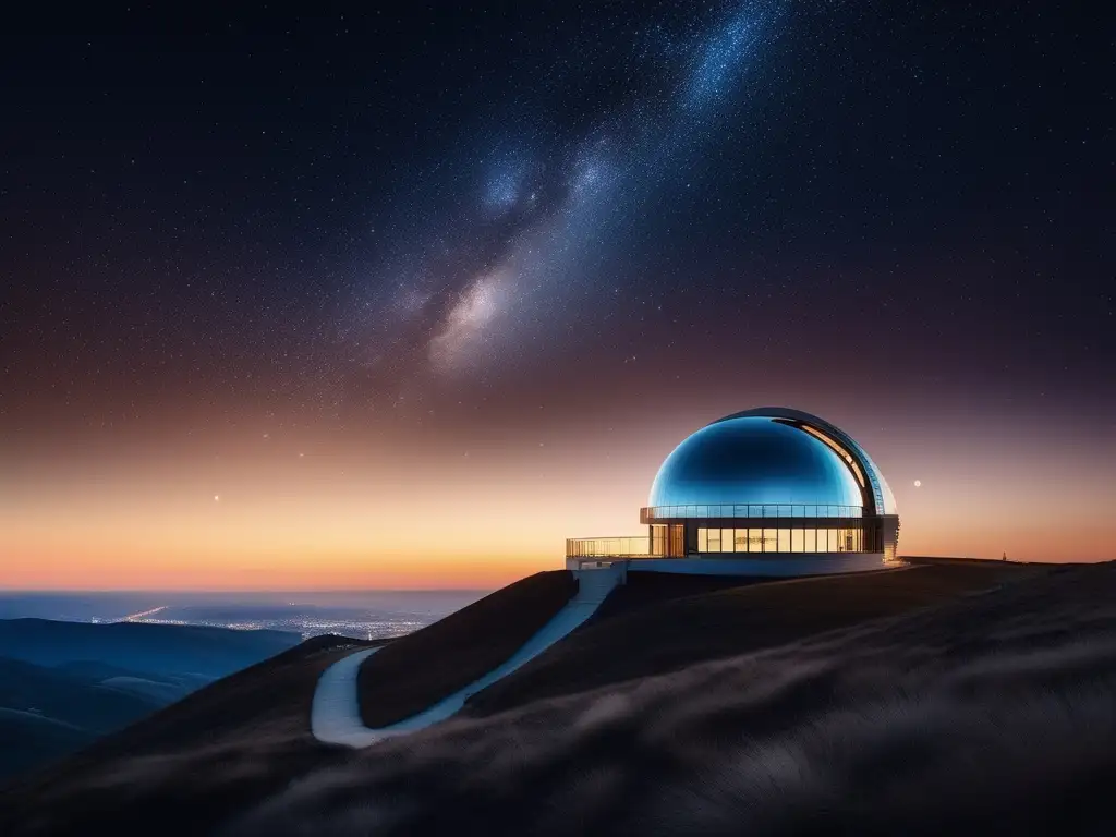 Observatorio futurista bajo un cielo estrellado Lecciones de sostenibilidad en viajes astronómicos: Observatorio futurista en la noche estrellada