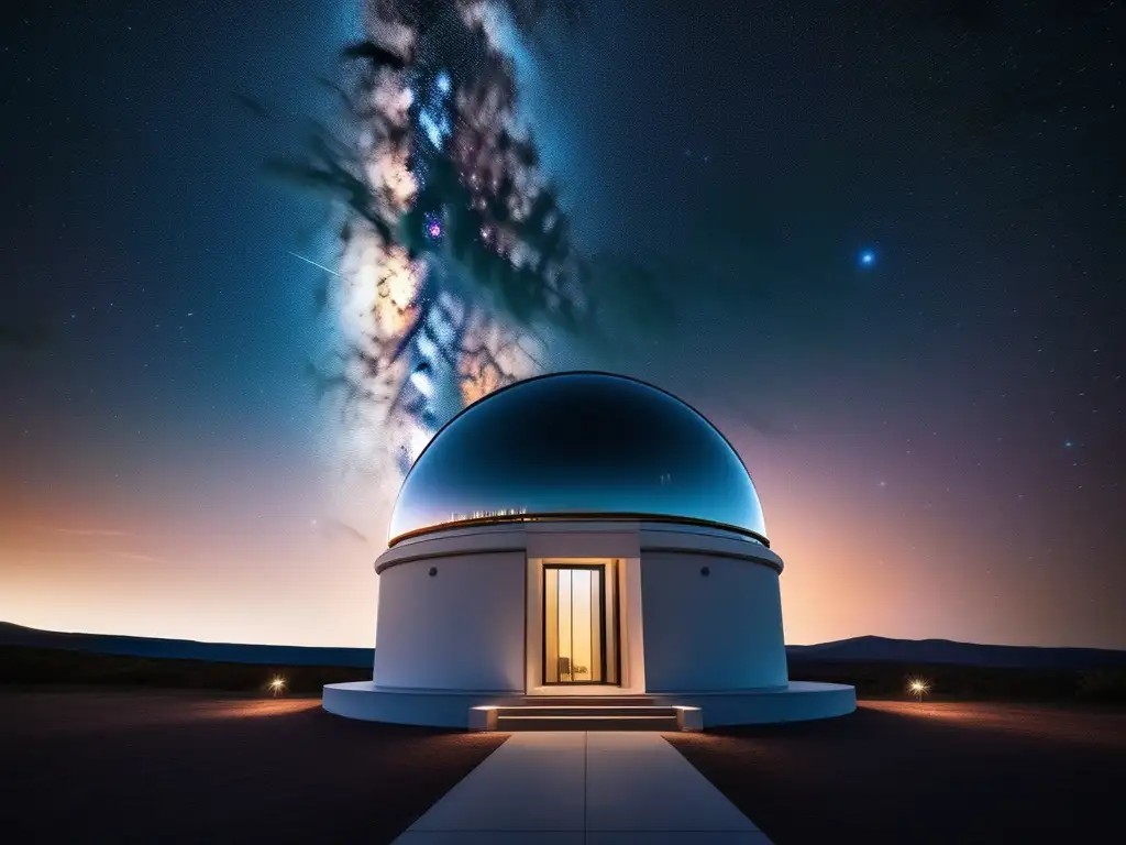 Observatorio moderno con telescopio en el cielo estrellado Observatorio moderno con telescopio: Observación astronómica de planetas