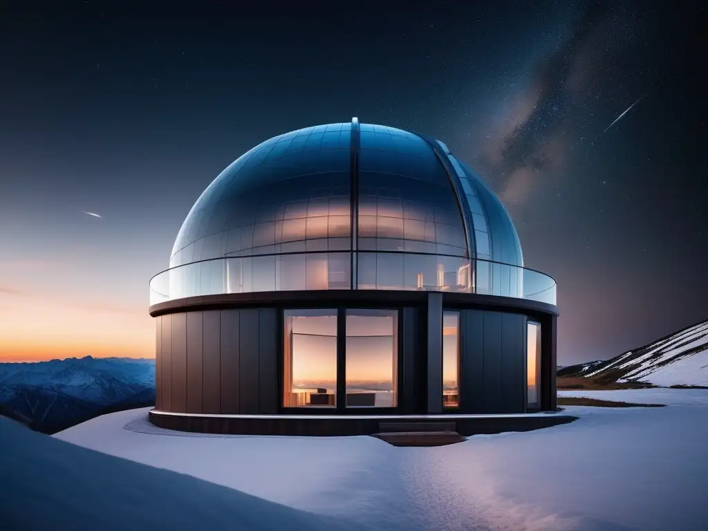 Observatorio moderno en la montaña Equipo esencial explorador cosmos, observatorio moderno en la cima de una montaña con telescopio y cielo estrellado