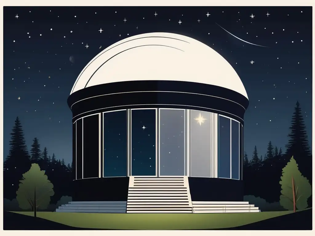 Observatorio nocturno en parque nacional Paisaje nocturno sereno con observatorio moderno: Prevenir impacto salud turismo astronómico