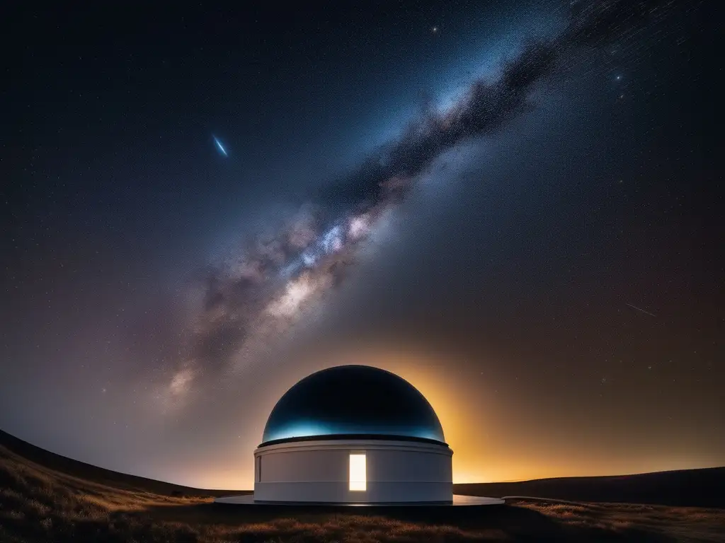Observatorio moderno y estrellado Importancia del turismo astronómico sostenible: Noche estrellada, observatorio moderno, personas disfrutando del cosmos
