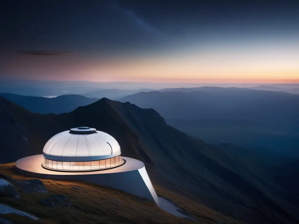 Observatorio futurista en la cima de una montaña (50 caracteres) Oportunidades de turismo astronómico en constante evolución: observatorio futurista 8k en la cima de una montaña con vista estelar