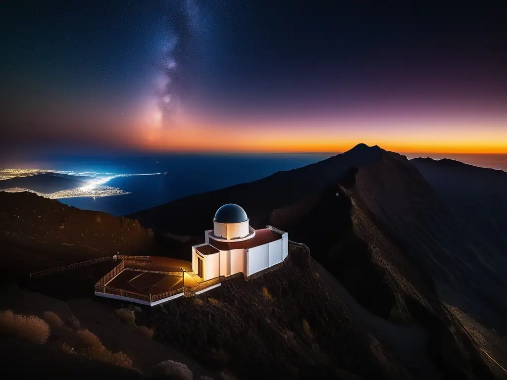 Observatorio Roque de los Muchachos en La Palma Consejos astrofotografía larga exposición celestial- Breathtaking night sky with Roque de los Muchachos Observatory under the Milky Way