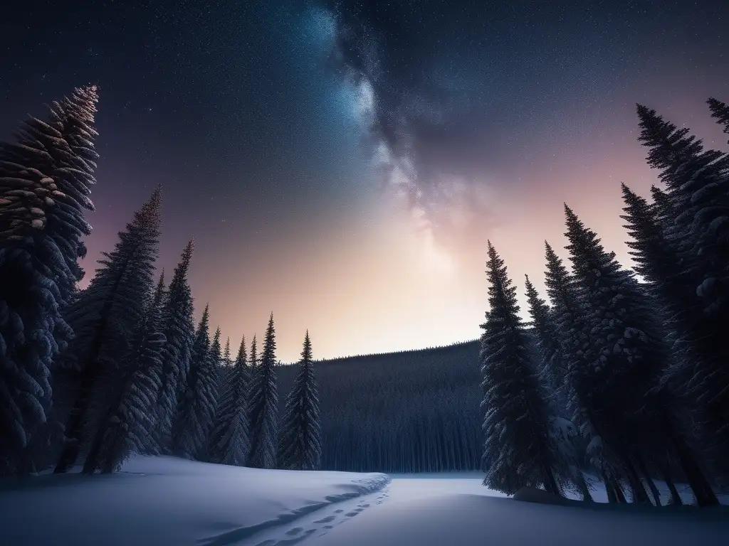 Noche estrellada en bosque sereno Impacto turismo astronómico medio ambiente: noche estrellada en bosque, belleza natural y efectos del turismo celestial