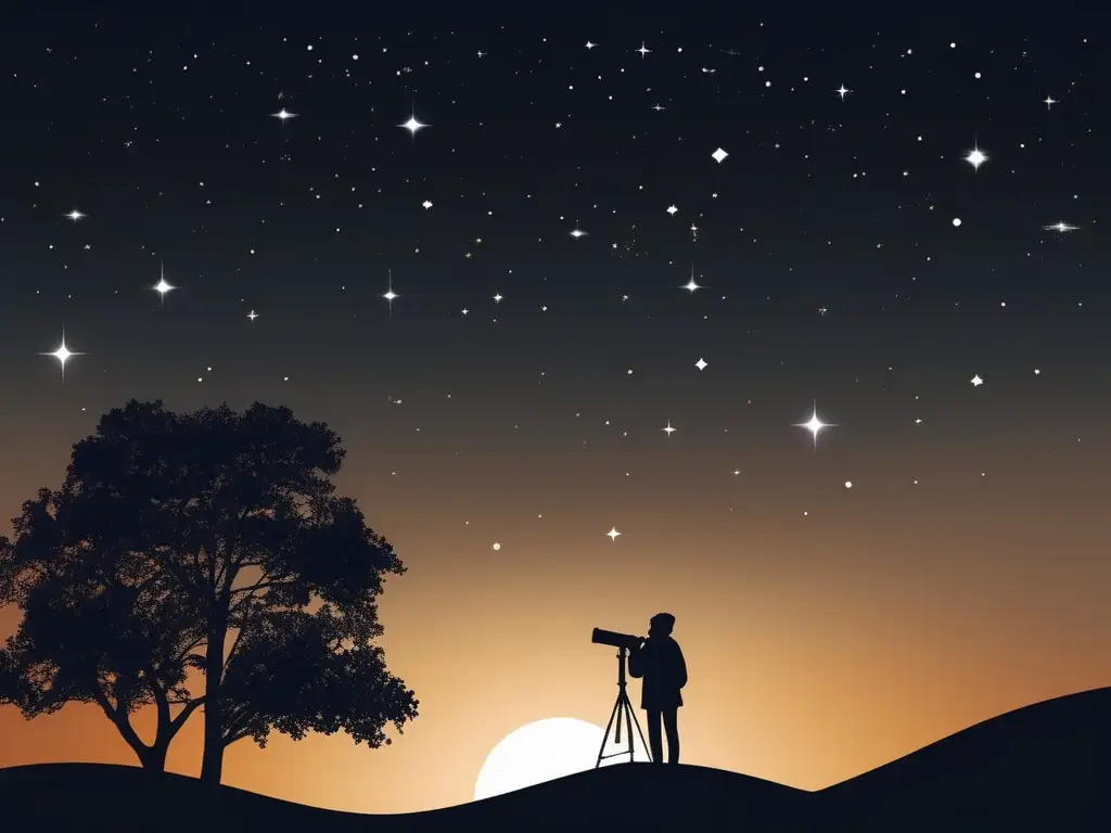 Astrónomo observando cielo estrellado Un astrónomo observando el cielo estrellado con equipo adecuado