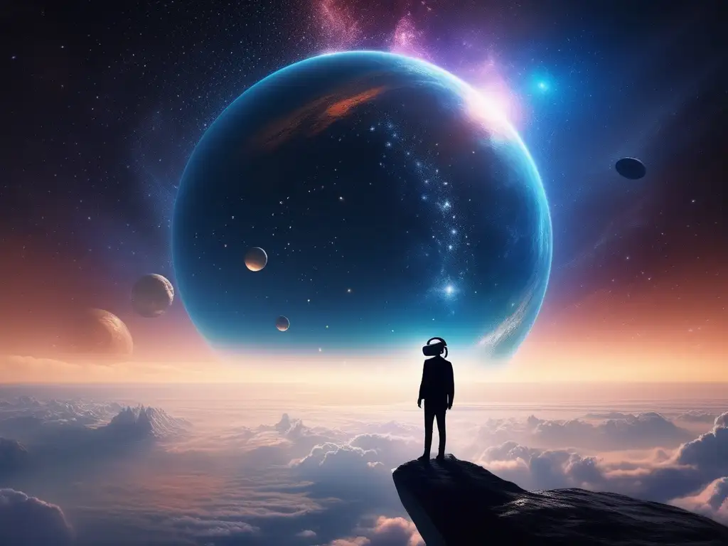 Realidad virtual: Observando el universo desde las alturas Persona usando casco de realidad virtual en observación estelar