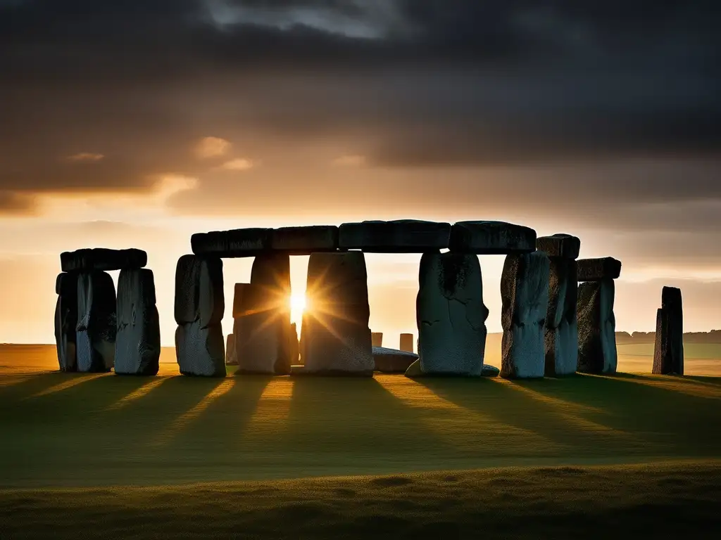 Misterio en Stonehenge Turismo astronómico en círculos de piedra del Reino Unido: Stonehenge al atardecer, misterio y grandiosidad en una composición minimalista