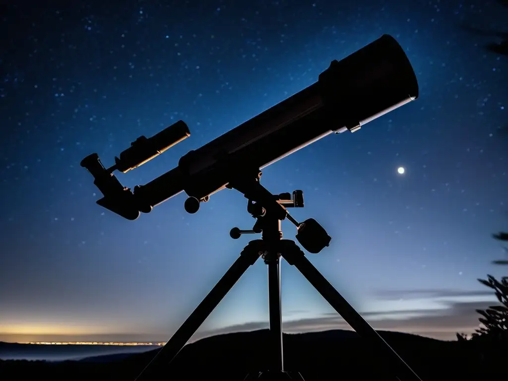 Telescopio minimalista en un cielo estrellado Turismo astronómico: experiencia estelar con telescopio moderno y minimalista