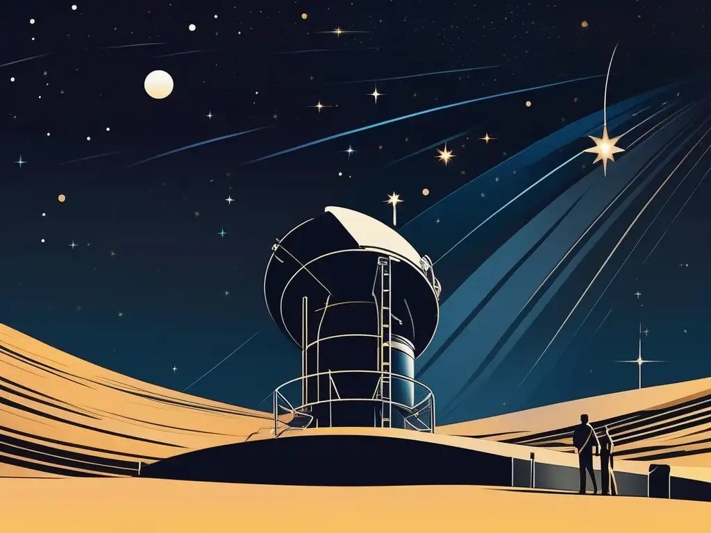 Telescopio moderno en el cielo estrellado Guía de observación astronómica con telescopio