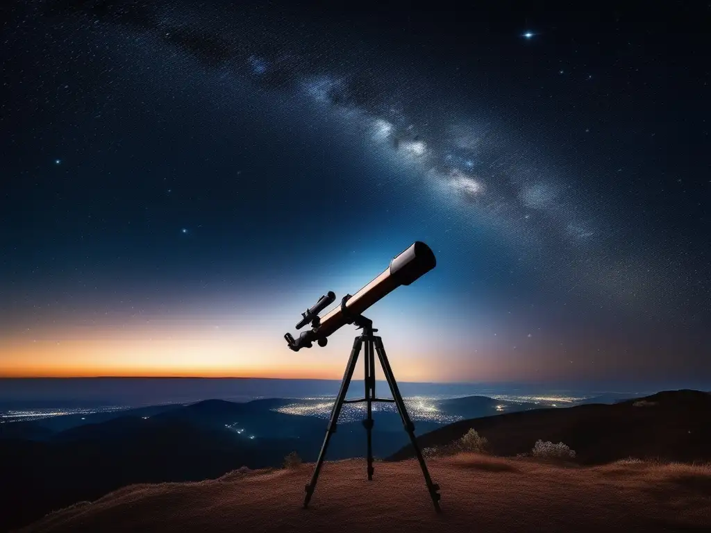 Cielo estrellado y telescopio moderno Mejores trucos edición fotos astronómicas: Telescopio moderno apuntando al cielo estrellado