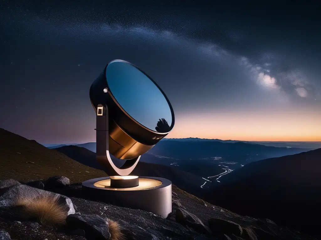 Telescopio moderno en la montaña Telescopio moderno en montaña, gadgets esenciales turismo astronómico