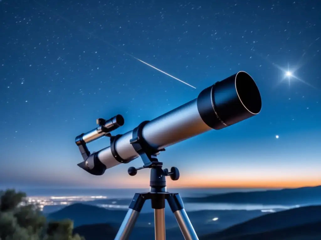 Telescopio moderno en una noche estrellada Noche estrellada con telescopio moderno, invitando al turismo astronómico futuro