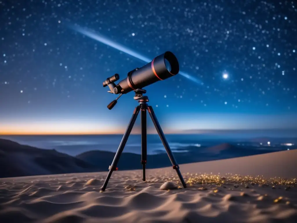 Tripod astronómico moderno - Equipo astrofotografía: trípode titanio, cámara moderna, belleza celeste