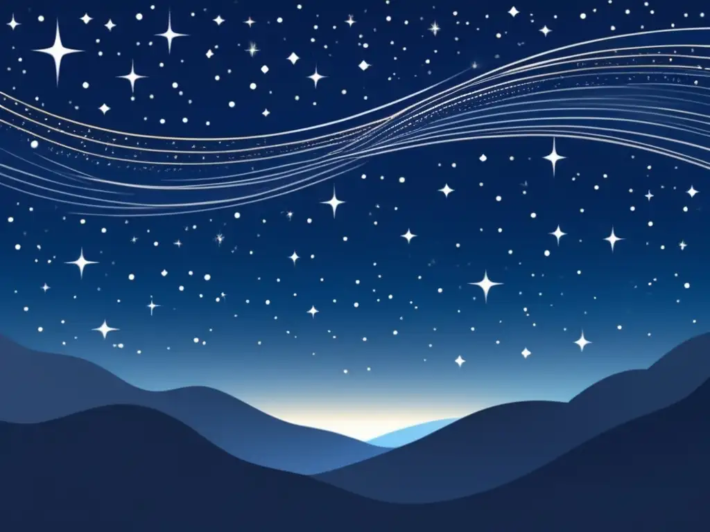 Noche estrellada en la antigüedad Turismo astronómico en la antigüedad: Ilustración moderna de un cielo estrellado en tonos azules