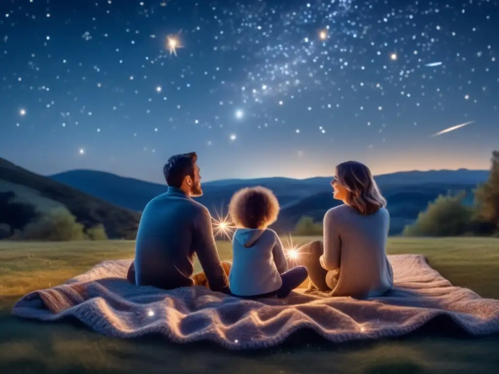 Familia admirando el cielo estrellado Familia disfruta actividades educativas turismo astronómico bajo un cielo estrellado